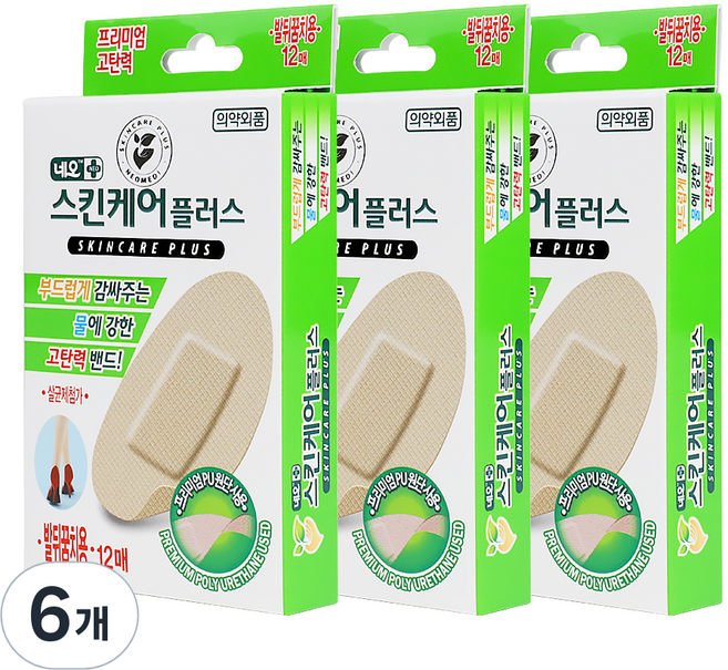 네오스킨케어플러스 생활방수 고탄력밴드 발뒤꿈치용 12매입, 12개입, 6개