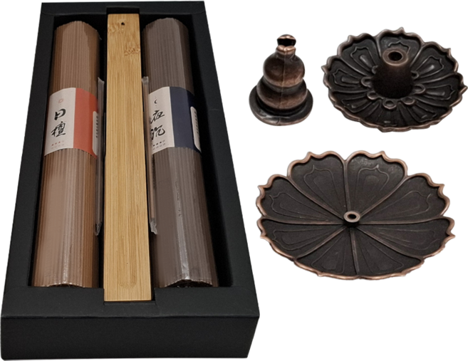 FushanKodo 富山香堂 催財聖物 日檀夜沉3星 臥香禮盒 + 福祿蓮花香座 205mm, 1盒, 夜沉