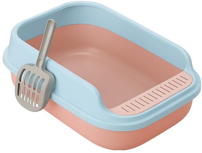 半封閉貓砂盆 附貓砂鏟, 馬卡龍粉藍, 1組