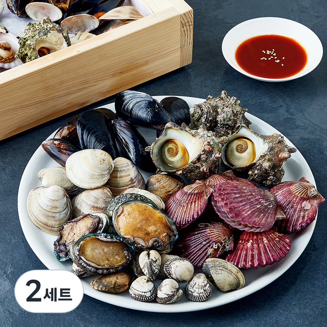바다자리 온가족 조개모둠 + 초장 육수용 소스 세트 1.7kg (냉장), 2세트