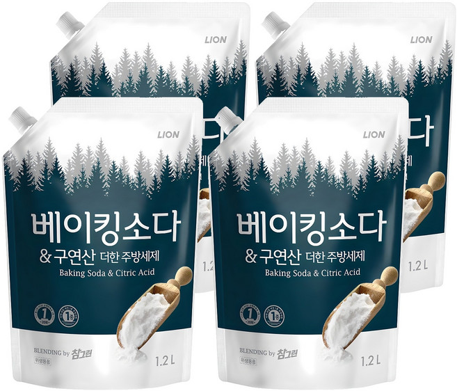 참그린 베이킹소다&구연산 더한 주방세제, 1.2L, 4개