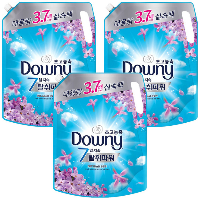 다우니 탈취파워 고농축 섬유유연제 레몬그라스와 라일락 리필, 2.6L, 3개