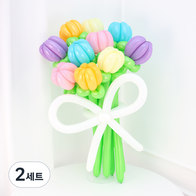 Partyzzang 鬱金香粉彩彩虹魔術花朵氣球花束套組, 2套, 混合顏色
