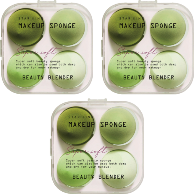 STAR KING 星之冠 修容美妝蛋組 乾濕兩用 柔軟親膚 多角度上妝, 綠色系, 3組