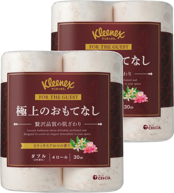 Kleenex 舒潔 日本製紙Crecia雙層滾筒衛生紙 奢華 30m x 114mm, 4捲, 2袋