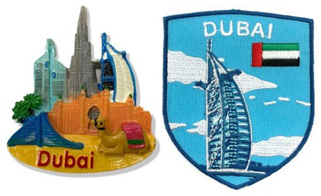 A-ONE 匯旺 杜拜沙漠駱駝哈里發塔造型立體磁鐵 + 阿拉伯 UAE 杜拜帆船Patch刺繡士氣章 2個, 杜拜