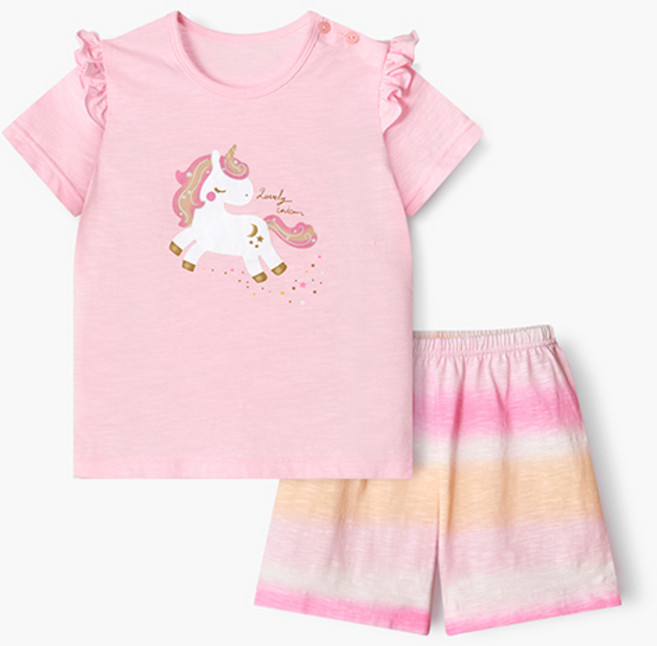 유니프랜드 여아용 샤벳유니콘 5부 내의 상하의 세트