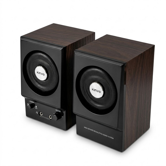 Kinyo 二件式木質立體擴大音箱, PS-2000, 黑色 + 深木紋色