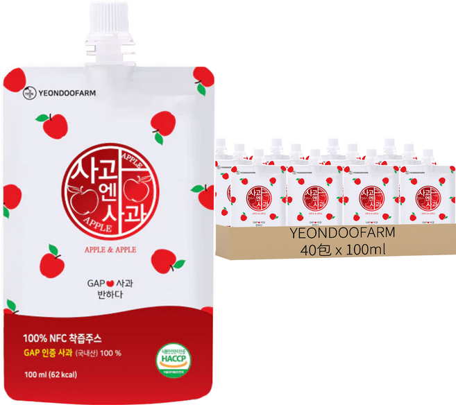 YEONDOOFARM 莊園好農 蘋果汁, 100ml, 40包