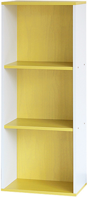 양지가구 공간박스 책장, 백색 + 개나리, 3단