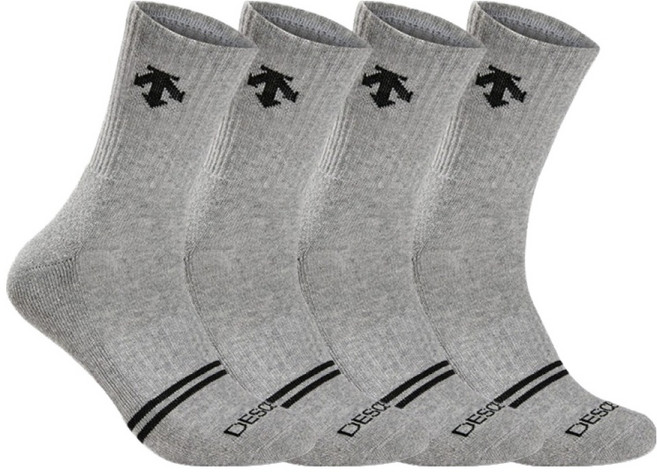 데상트 남성용 스포츠 파일 앞투선 중목양말, 그레이, 4세트