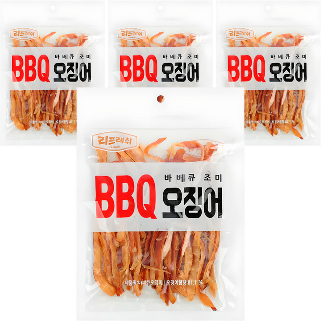 리프레쉬 갈비오징어 바비큐 조미 BBQ 오징어, 200g, 4개