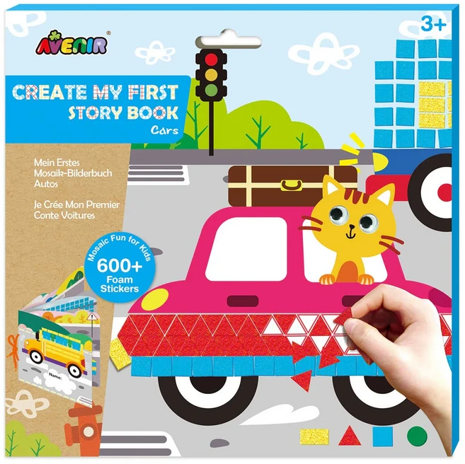 AVEnIR 我的第一本馬賽克貼紙故事書, 1本, 汽車 多色