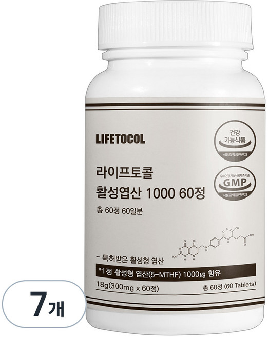 라이프토콜 활성 엽산 1000, 60정, 7개
