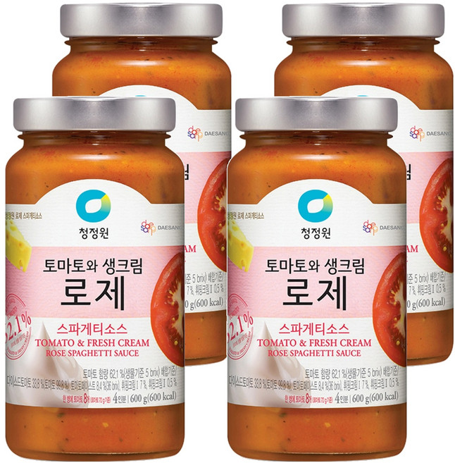 청정원 토마토와 생크림 로제 스파게티소스, 600g, 4개