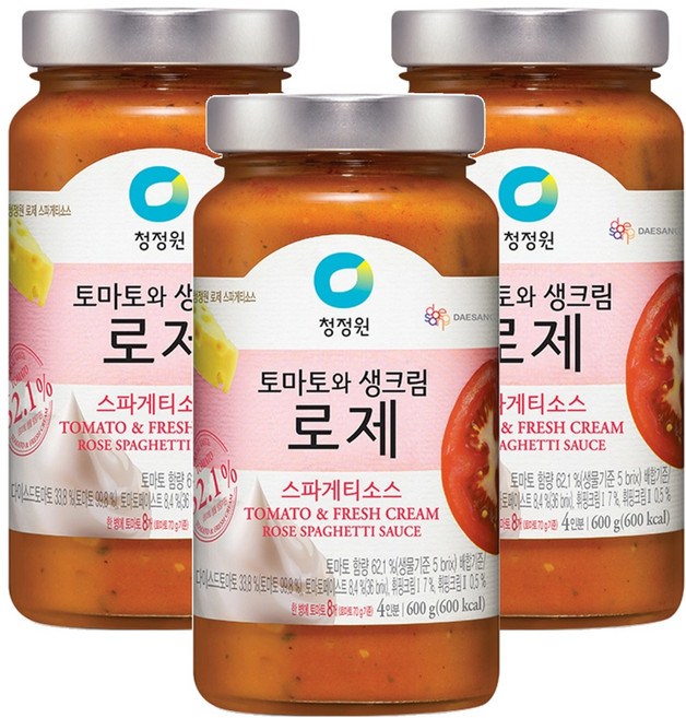 청정원 토마토와 생크림 로제 스파게티소스, 600g, 3개