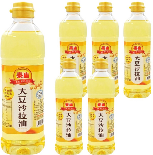 TAISUN 泰山 大豆沙拉油, 600ml, 6瓶