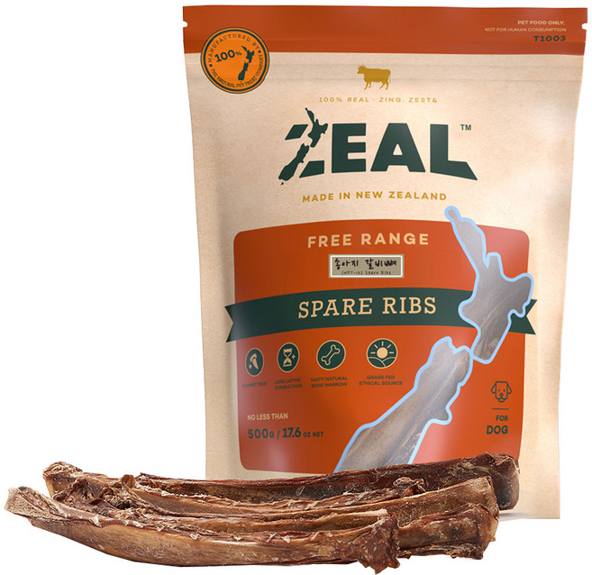 질 강아지 뉴질랜드산 수제간식 덴탈케어, 송아지갈비뼈, 500g, 1개