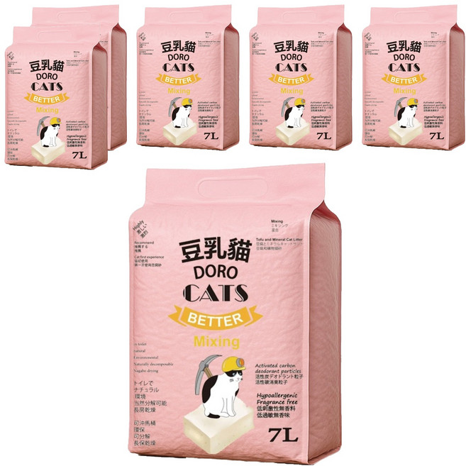 DORO CAT 豆乳貓 添加益生菌與小蘇打顆粒雙重除臭極細豆腐貓砂, 7L, 6包, 原味