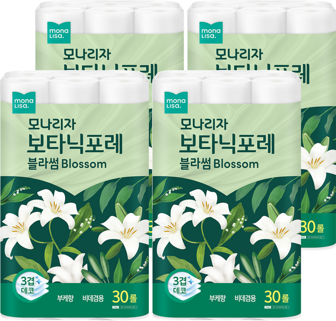 모나리자 보타닉포레 블라썸 3겹 고급롤화장지, 27m, 30개입, 4개