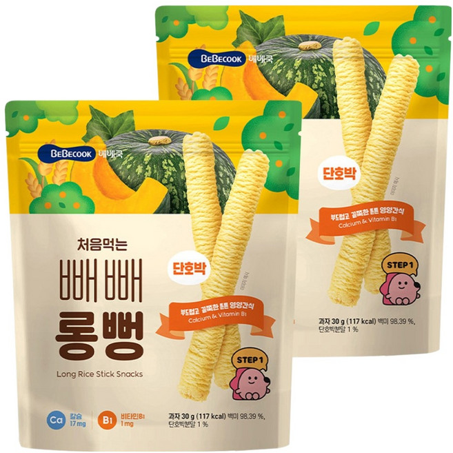 베베쿡 처음먹는 빼빼롱뻥 과자, 단호박, 30g, 2개