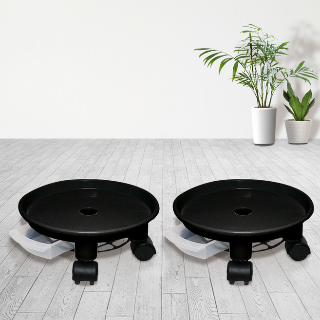 플라팜 이동식 동그리 화분받침대, 블랙, 2개
