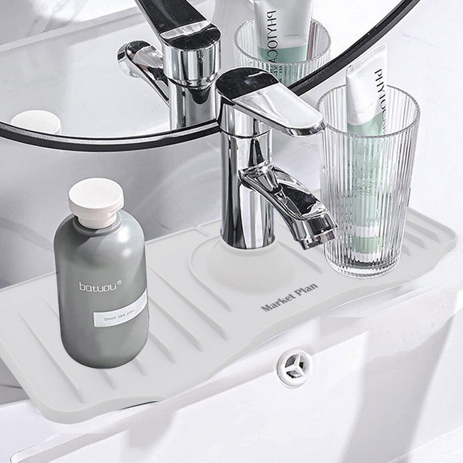 마켓플랜 싱크대 세면대 실리콘 물빠짐 매트, 화이트, 1개