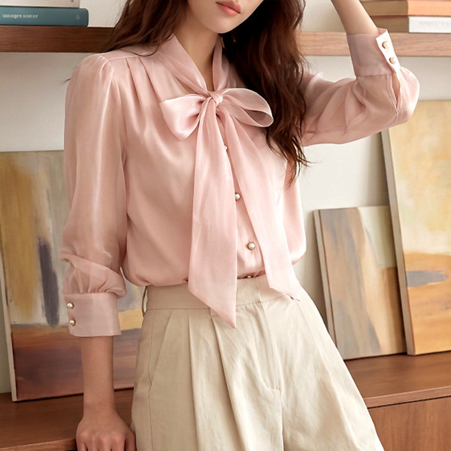 어썸풀 캐슈 리본 블라우스