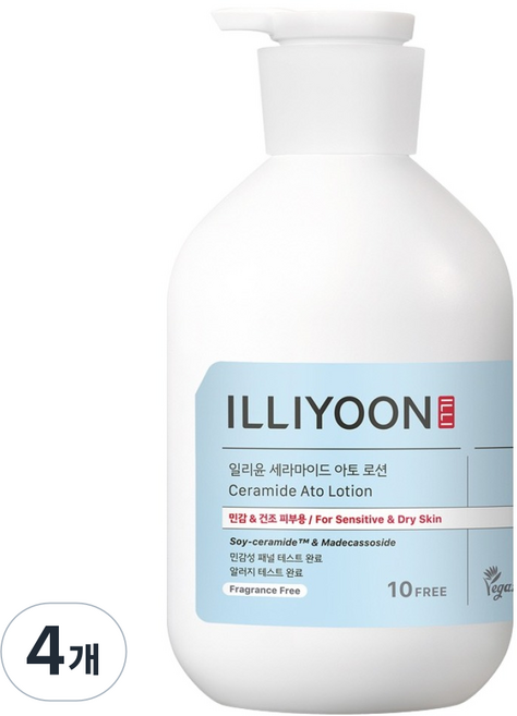 ILLIYOON 一理潤 神經醯胺溫和保濕乳液 臉&身體適用 無香, 800ml, 4個