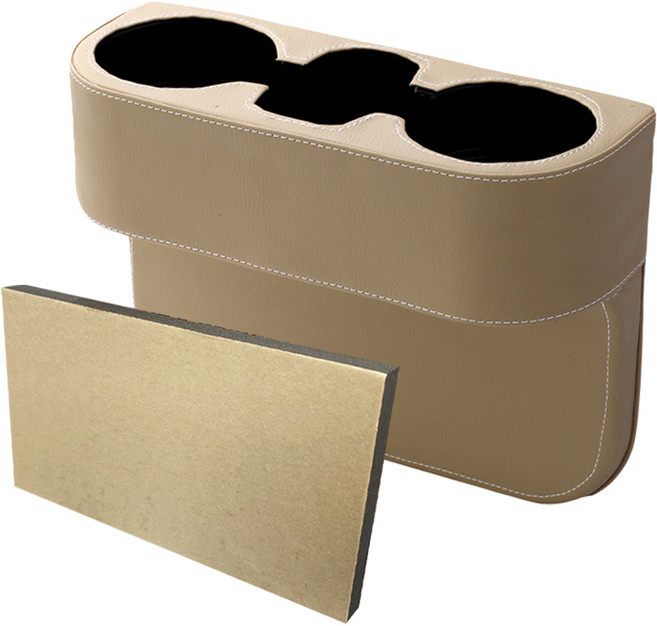 카템 가죽 사이드 포켓 드링크 컵홀더 + 두께조절패드, 베이지, 1세트