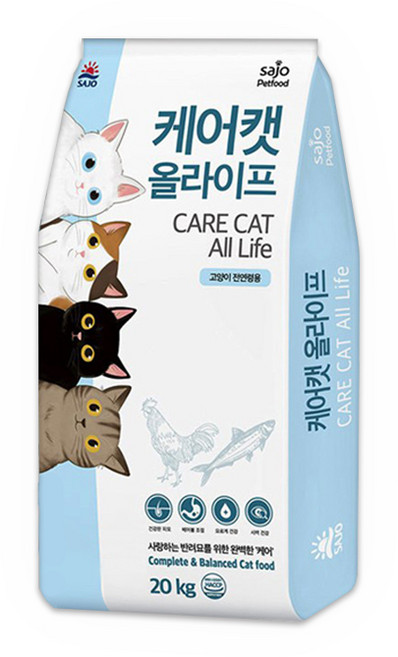 사조동아원 전연령 케어캣 올라이프 건식사료, 닭, 20kg, 1개