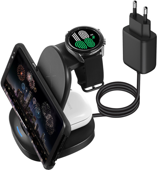 홈플래닛 3in1 삼성 갤럭시워치 전용 23W 멀티 무선 충전 거치대 + 충전기 세트, 1개