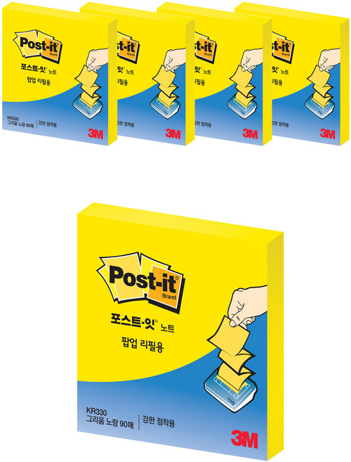 포스트잇 슈퍼스티키 팝업 리필, 노랑, 90개입, 5개