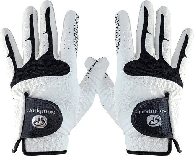 유니크에픽 남성용 SP 실리콘 합피 골프장갑 양손착용 세트, 1세트, 화이트블랙