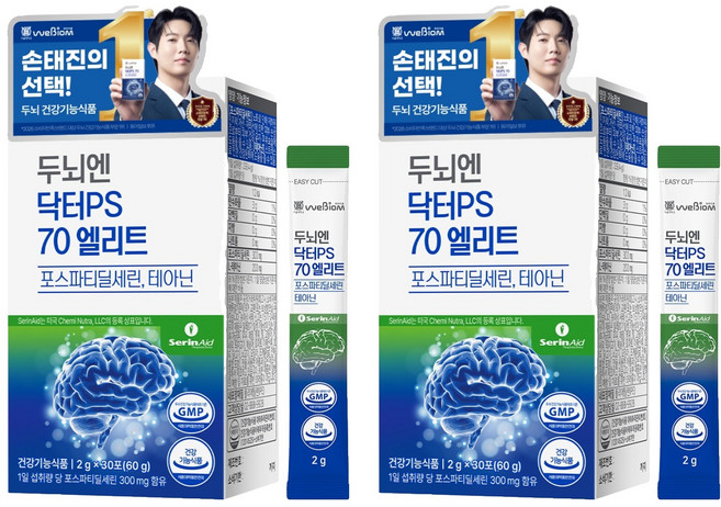 위바이옴 정품 두뇌엔 닥터PS 70 엘리트 포스파티딜세린 테아닌 30p, 60g, 2개