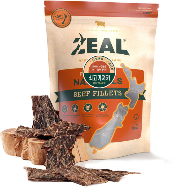 질 ZEAL 뉴질랜드산 강아지 수제간식 소고기육포, 쇠고기져키, 125g, 1개
