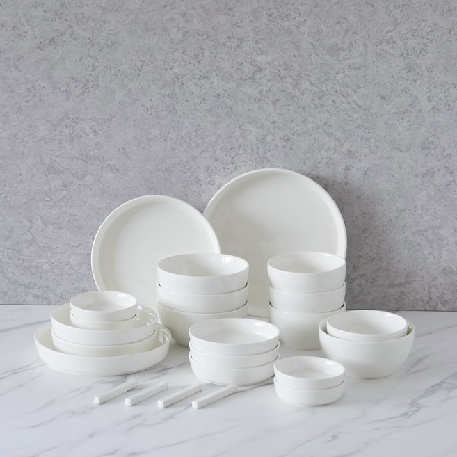 코멧 홈 심플 4인조 도자기 식기 세트 24p, 화이트, 1세트, 8종