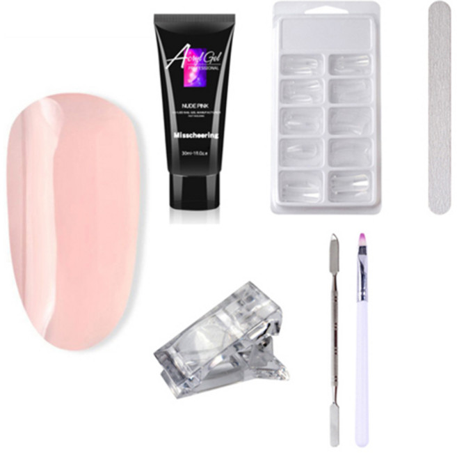 스위스녹스 셀프 네일 인조 손톱 연장 재료 베이직 폴리젤 클리어 4종 + 구성품 랜덤발송 세트 누드핑크, 네일도구 5종, 1세트