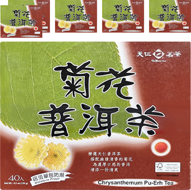 天仁茗茶 菊花普洱茶, 3g, 40包, 6盒