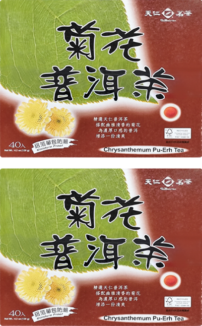 天仁茗茶 菊花普洱茶, 3g, 40包, 2盒