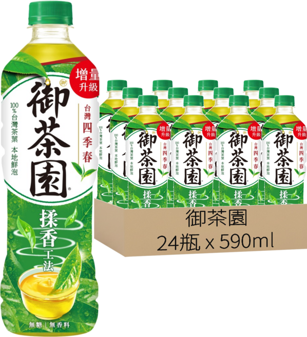 御茶園 台灣四季春 無糖, 590ml, 24瓶
