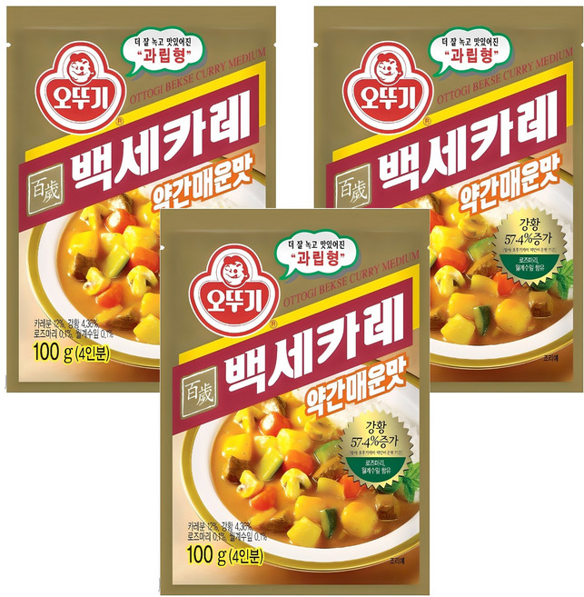 오뚜기 백세 카레 약간매운맛, 100g, 3개