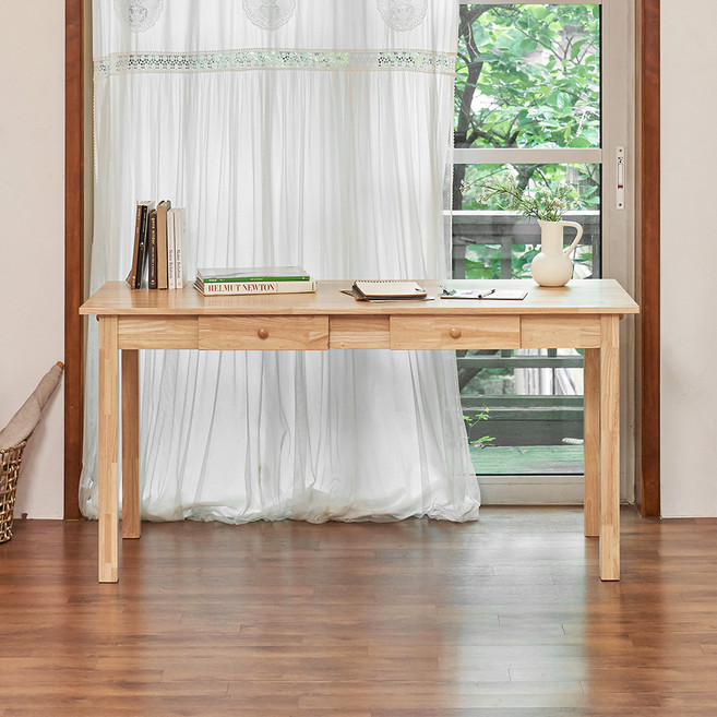 헬로까사 1500 천연 원목 데스크 서랍 책상 테이블 방문설치, 내추럴