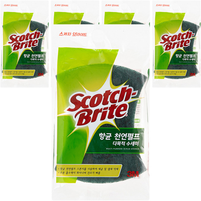 스카치브라이트 항균 천연펄프 다목적 수세미, 1개입, 5개