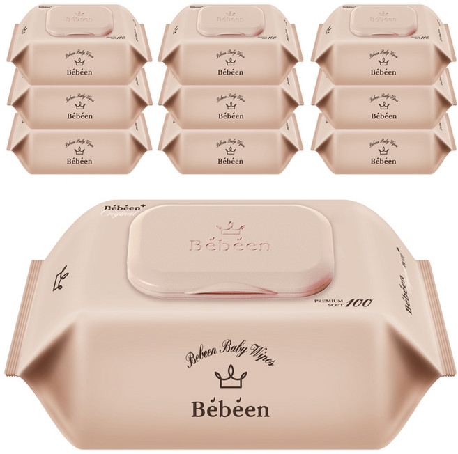 Bebeen 오리지널 플러스 영유아물티슈 캡형, 55g, 100매, 10개