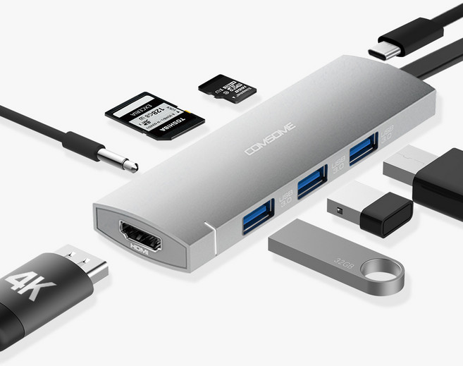 컴썸 C타입 HDMI 8 in 1 USB 3.0 멀티허브 CT-81P, 실버, 1개