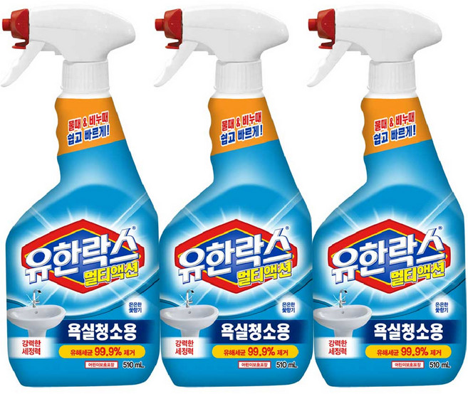 유한락스 멀티액션 욕실청소용 세정제, 510ml, 3개