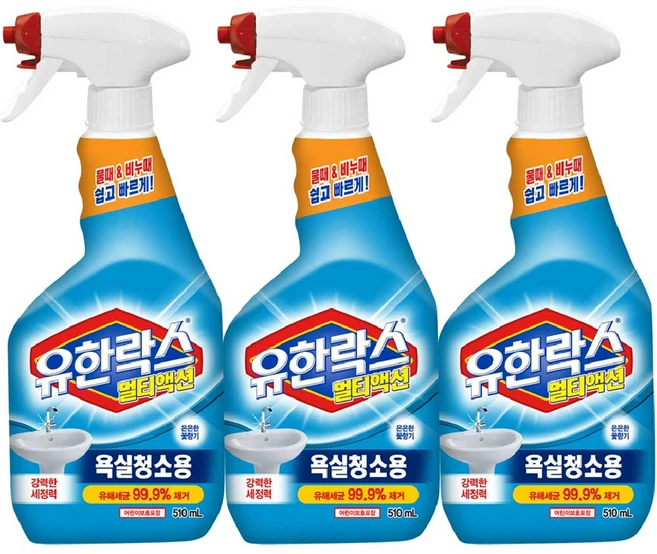 유한락스 멀티액션 욕실청소용 세정제, 510ml, 3개 - 쿠팡