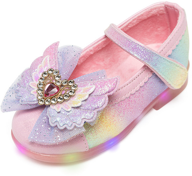 라스텔라 여아용 러브윙 LED 퍼 플랫 라이팅 하트 방한 공주 구두