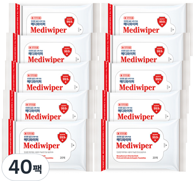 메디와이퍼 손소독 티슈 휴대형, 20매입, 40개